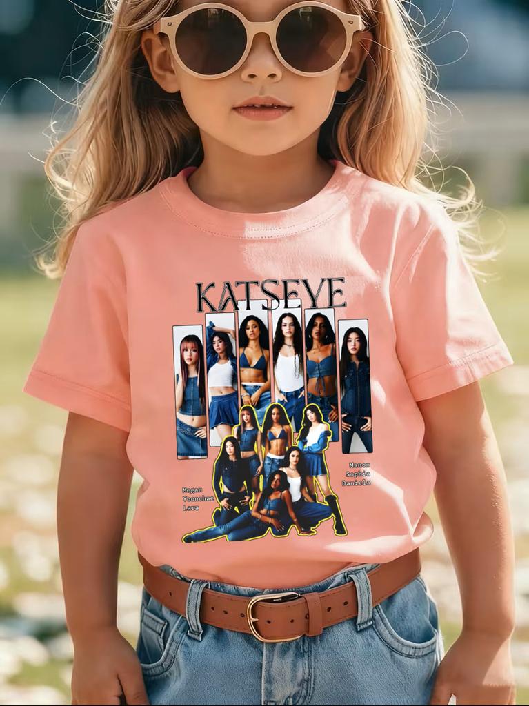 Singer KATSEYE Graphic Kids T-Shirt Summer Boys/Girls Short Sleeve T-shirt Cute Girls Y2K Tops Streetwear Children's Clothing