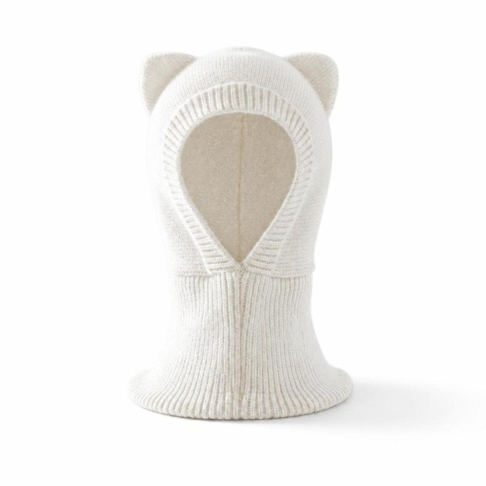Woolen Knit Winter Balaclava Hat Solid Color Hooded Beanie  for 2-6 Y Boys and Girls