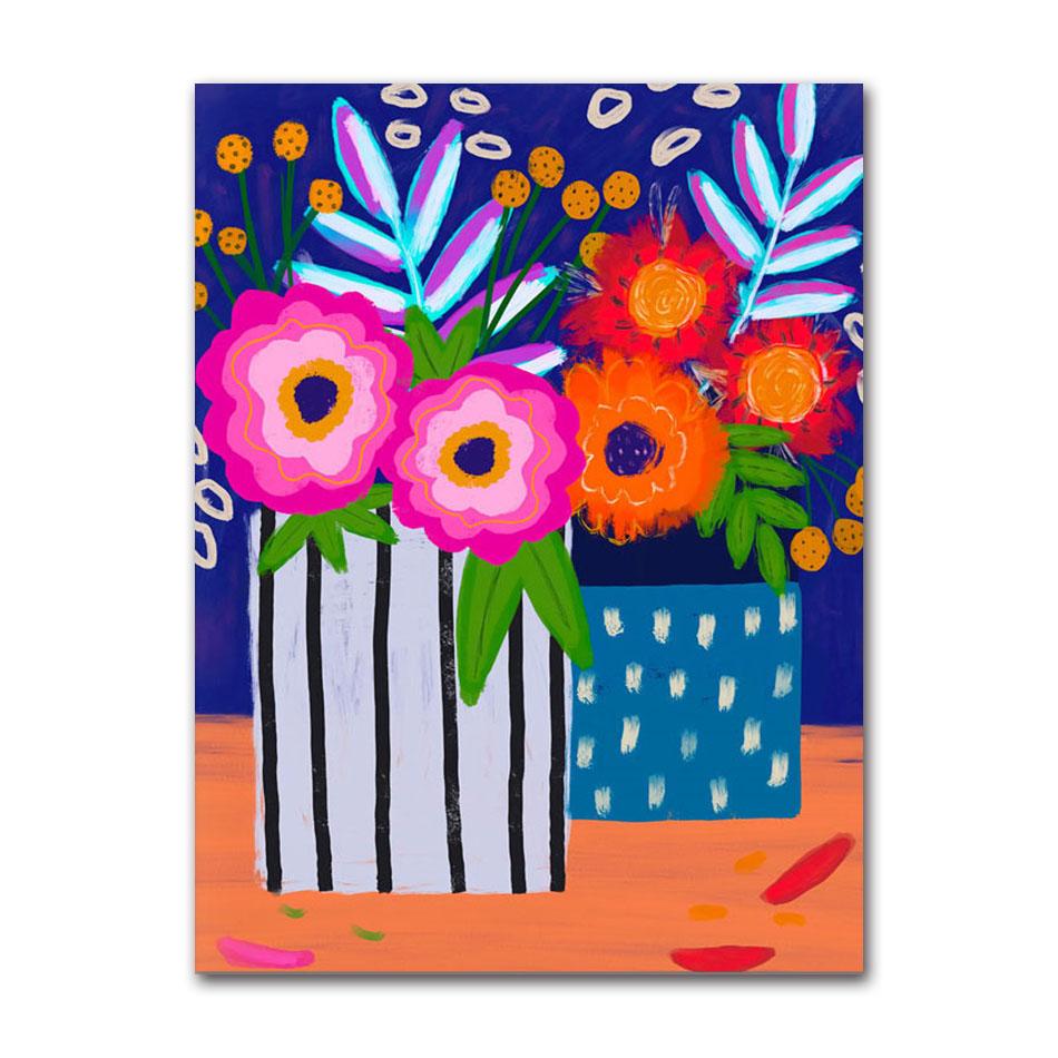 Leopard Lady Colorful Rainbow Flower Cup Wall Art Canvas Painting Nordic Posters and Copies Wall Photos for Living Room