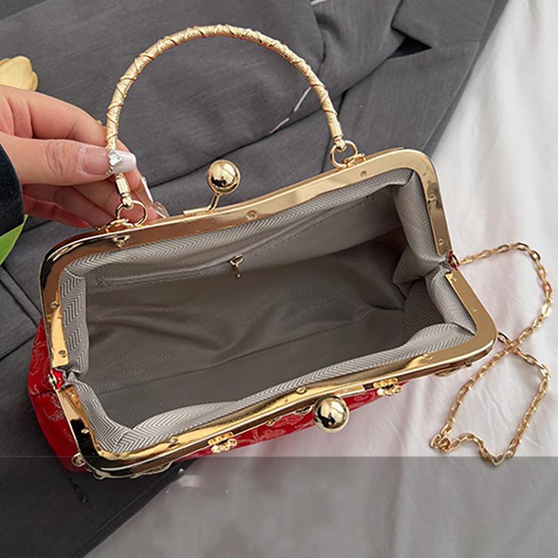2025 Neue Muscheltasche im chinesischen Stil Kettentasche Nietenhandtasche Jahr des Drachen Aufdruck Damen Schultertasche Umhängetasche