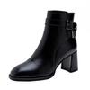 Fashion Comemore Temperament Fashion Women Boots Black High Heel Round Toe Ankle Boots for Women Autumn Winter Belt Buckle Short Booties
