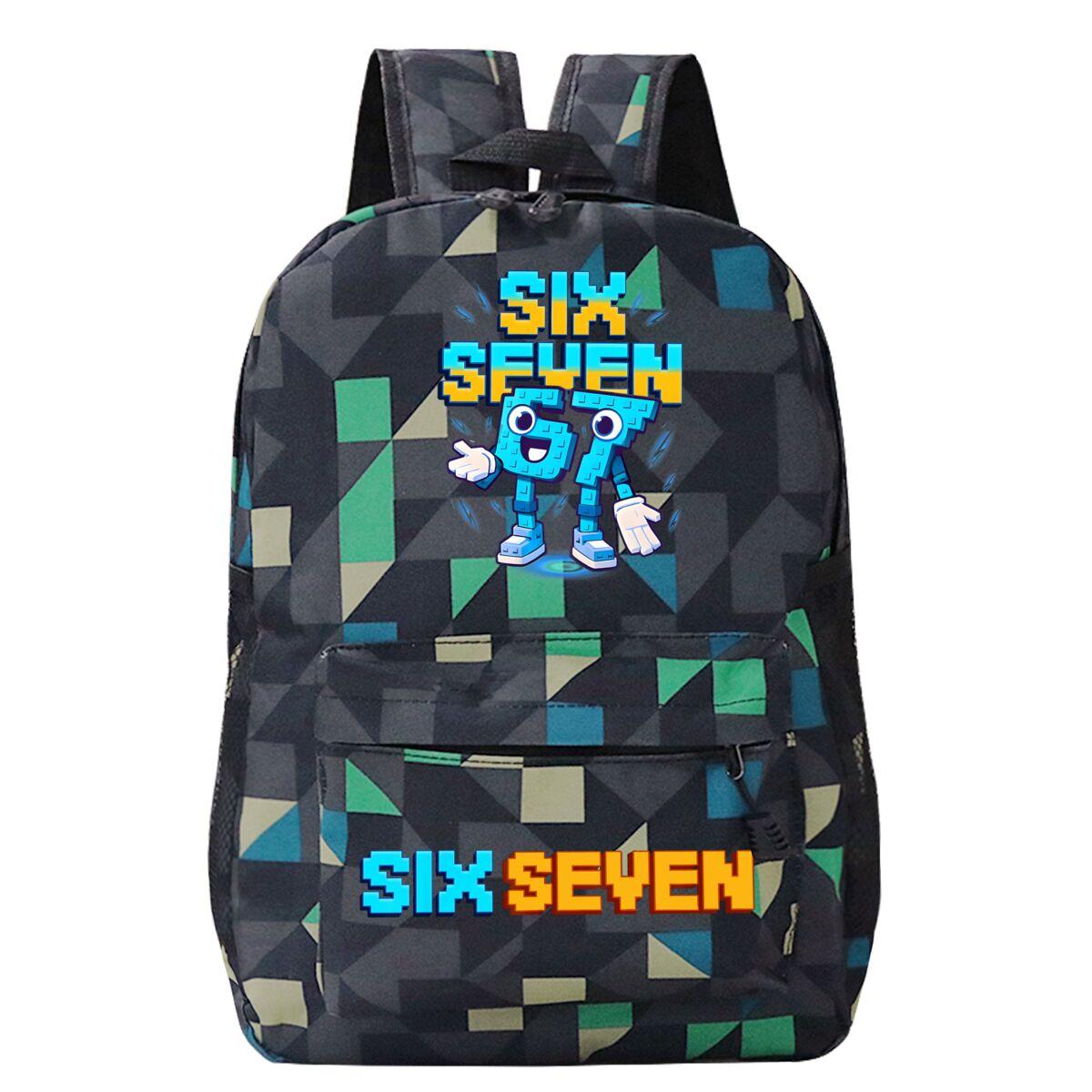 Zes Zeven Rugzak Italiaans Hersenkweek Grafisch Goudkleurige Print Meme Gaming Schoudertas Tiener Mode Meisje Jongen Cartoon Schooltas
