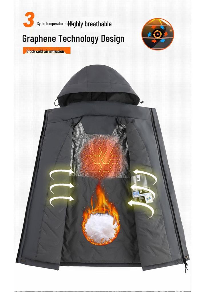 Unisex Fleece-Lined Graphene Quilted Jacket: Windproof, Waterproof, Cold Protection for Autumn/Winter Mountaineering