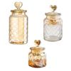 Pack of 3 Clear Embossed Glass Storage Jars With Heart Shaped Lids for Food Preservation and Kitchen Decoration