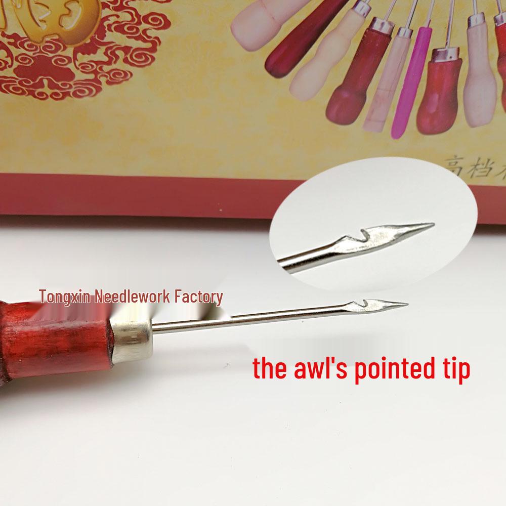 Gourd-Shaped Awl with Hook and Straight Awl, Wood Handle for Positioning and Shoe Drilling