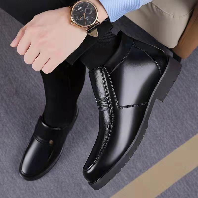 [Leather wool] Cotton shoes men's velvet warm people winter thickened non-slip elderly father cotton leather shoes