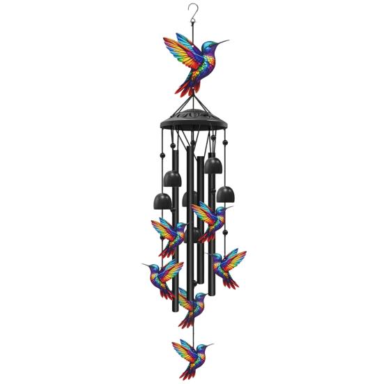 Metal Wind Chime for Outside Butterfly/Red Bird/Hummingbird Hanging Windchimes for Garden Patio Backyard Decor Gifts for Mom Women A