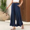 Summer New Loose Casual Thin Home Pants Women's Nine Points Pants Can Wear outside Lotus Leaf Edge Pants Comfortable Home Clothes