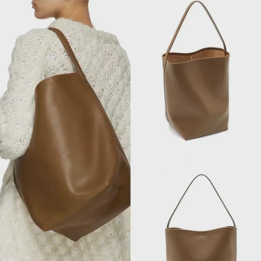 Korean Style Women's Genuine Leather Bucket Bag – Large Capacity Cowhide Shoulder Tote