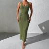 European Style Holiday Beach Knit Cover-up Dress - Backless and Hollow Out Design for Women, 2026