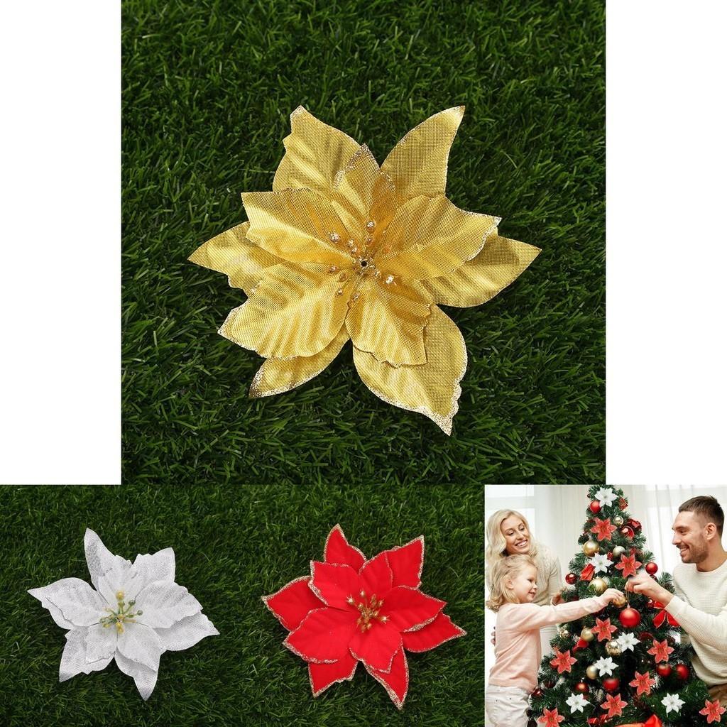 Vibrant 10x Christmas Large Poinsettia Glitter Flower Decorations For Holiday Cheer