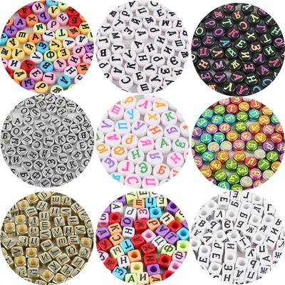 100 Stück Acryl Würfel russische Buchstaben Perlen für DIY Armband Schmuckherstellung