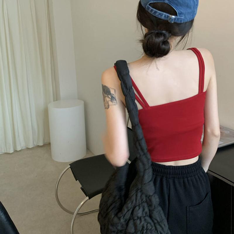 Dámské americké retro tílka dívčí letní vnitřní topy sportovní vesty jednobarevné ležérní bez zad krátké topy streetové tanky