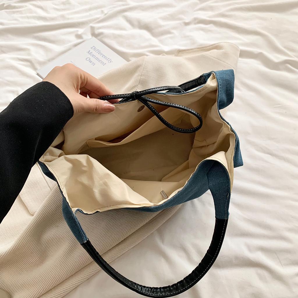 Fashion Contrast Color Simple Design Tote Bag with Bow Decoration Fashion Handbag Top Handle Bag for Women Work Shopping Travel