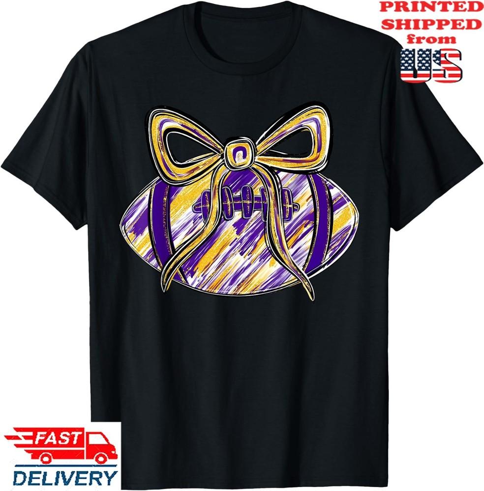 Фиолетово-желто-золотая Футболка Coquette с Бантом Сезон Тачдауна, Унисекс Футболка L