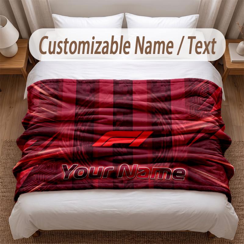 F1 Printed Flannel Blanket Custom Name Text Soft Warm Throw For Bedroom Holiday Gift
