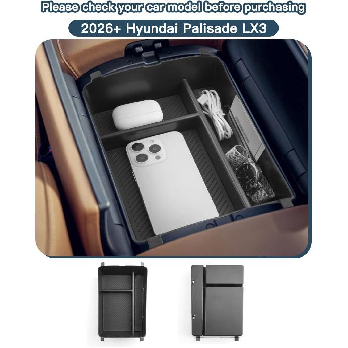 Ruiya (3PCS) 2026 Palisade Console Organizer For Hyundai Palisade 2026 Accessories Under & Double Layer Armrest Box Compatible With 2026 Hyundai