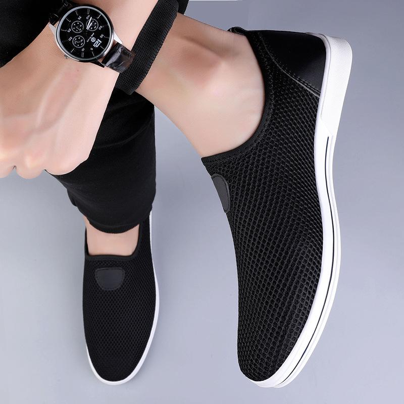 

Мужская обувь 2025 лето новая летучая тканая сетка дышащая плоский каблук круглый носок черная легкая накладка на стопу низкий верх повседневная модная обувь 38
