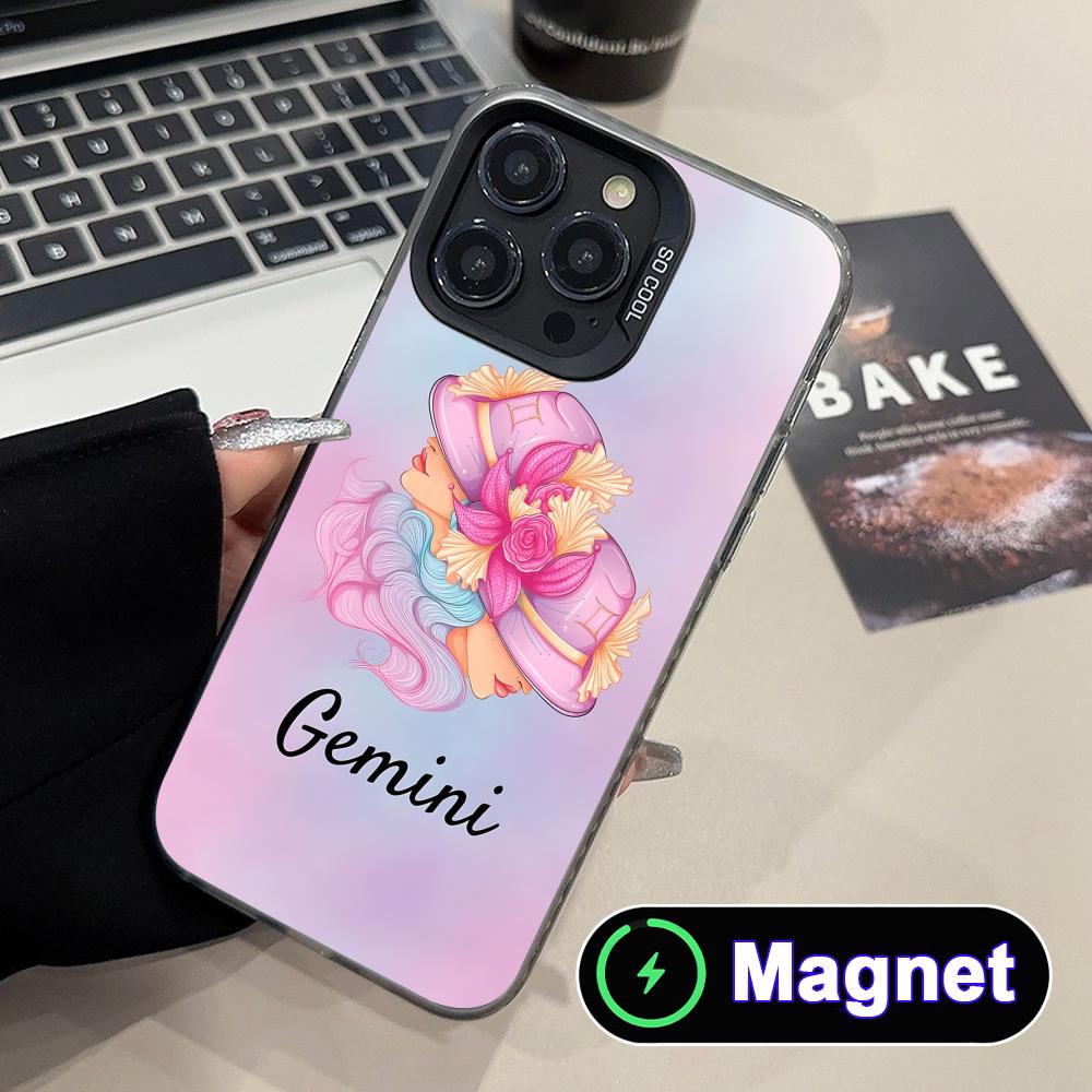 Zodiac Sign Gemini Phone Case for iPhone 17 16 15 14 13 12 11 Air Pro Max Plus Colorful Silver MagSafe Cover