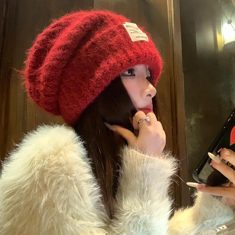 

Autumn and winter hats women s big head circumference knitted hats fashionable versatile wool hats fleece ear protectors warm cold hats One Size