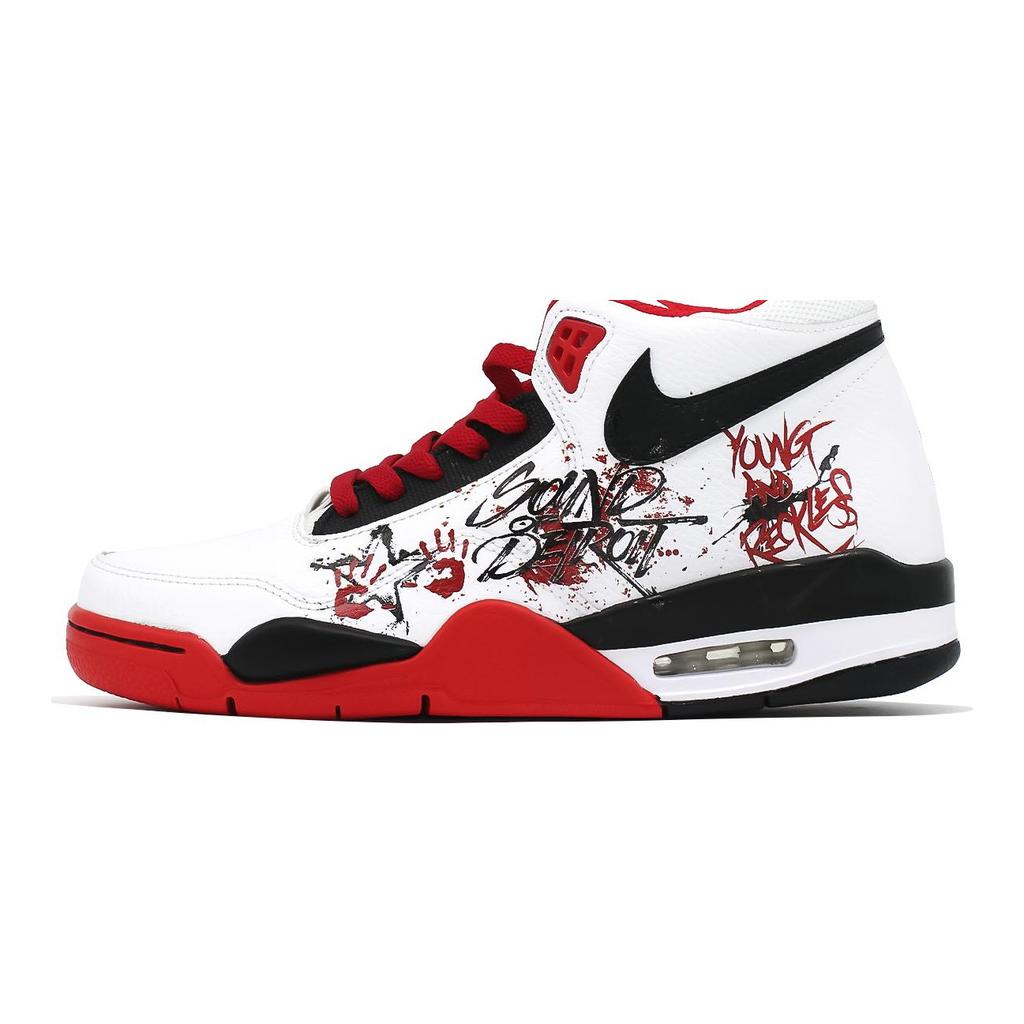Nike Flight Legacy Vintage Basketball Shoes Unisex Mid top White/Red/Black BQ4212-100(Team140-)