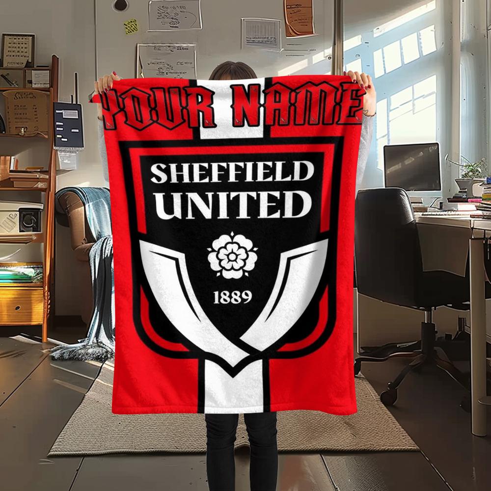 1PC Custom Name Sheffield United FC Patterned Flannel Blanket Suitable For All Seasons for Home Decor Warmth and Comfort Gifts Holiday Present