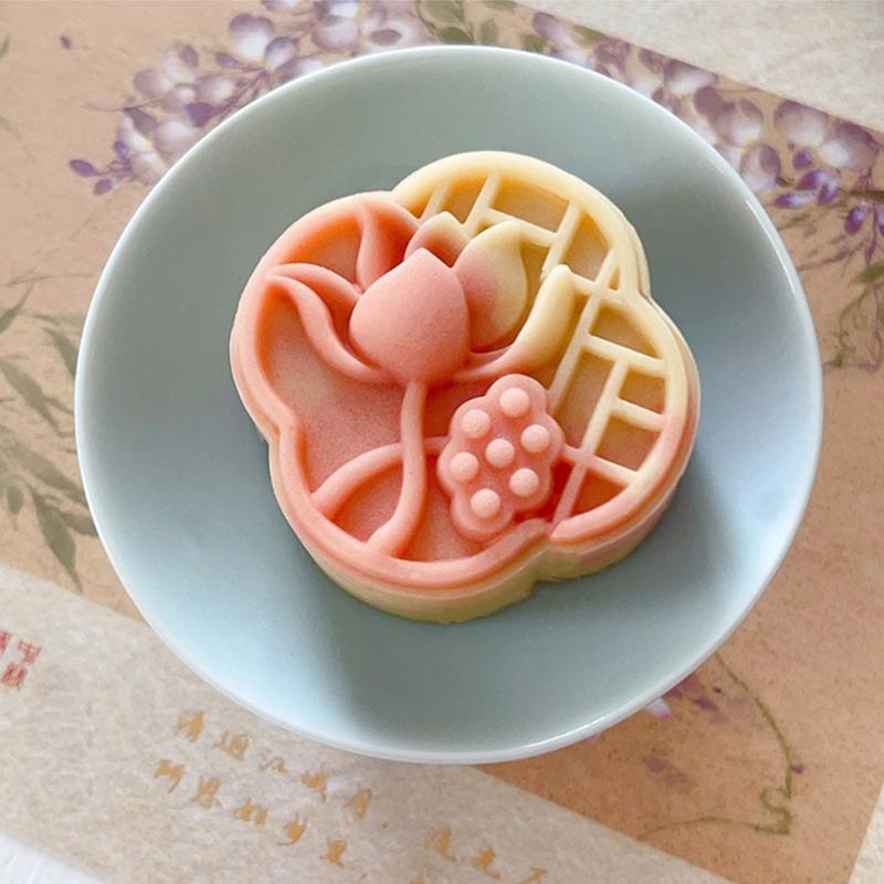 Ergonomic Handle Stamp Set Durable Mooncake Molds Lotusflower Shaped ABS Material Perfect Gift for Pastry Enthusiasts