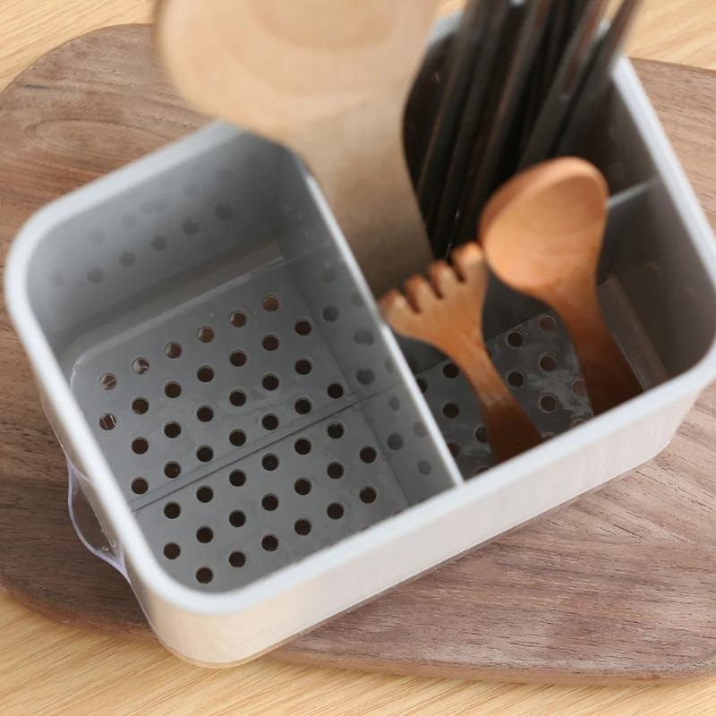 Égouttoir à couverts double couche, Cage à baguettes détachable avec porte-cuillère et fourchette, Organisateur d'ustensiles de cuisine