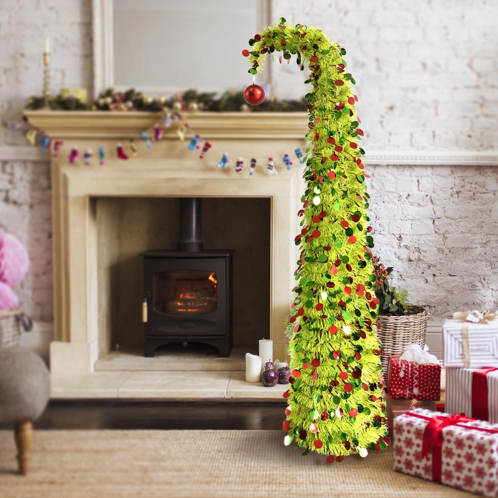 Árbol de Navidad Escalable con Hojas Verdes de 1,5 Metros, Tiras de Lana Plegables, Árbol, Árbol en Espiral, Adorno de Decoración Navideña