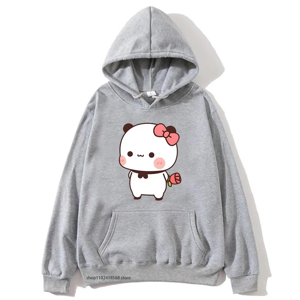 Red Flower From Panda BuBu To Bear DuDu Hoodie Cute Baby Bears Sweatshirts Couple Clothes Women's Streetwear