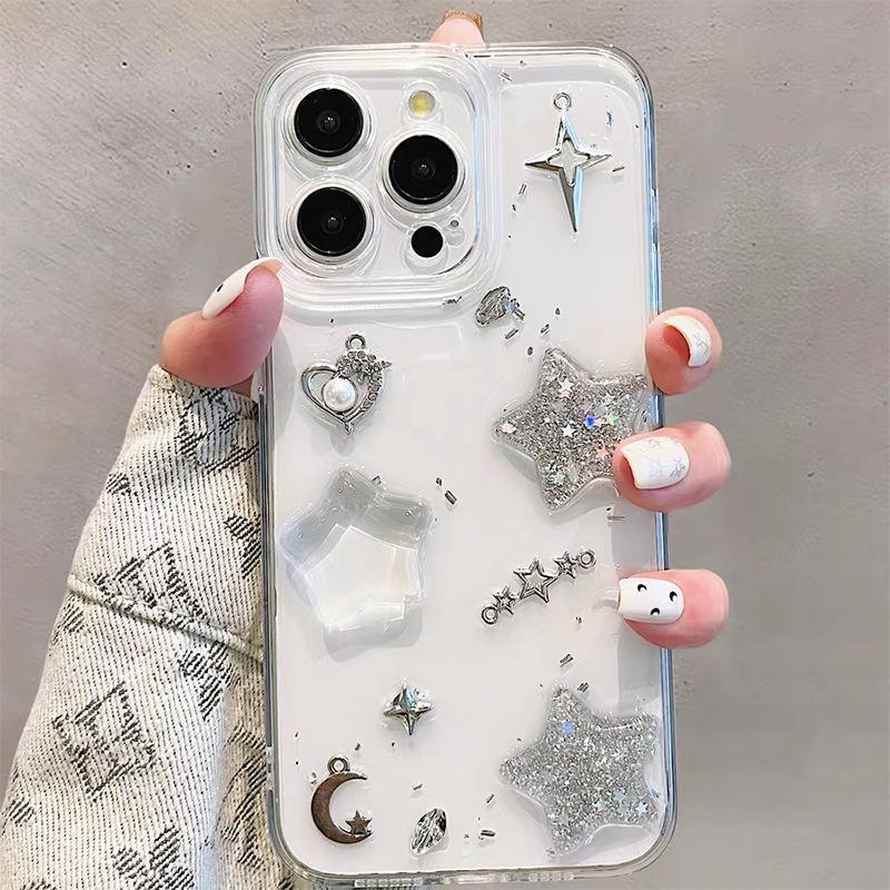 

Glitter Pentagram Moon Phone Case for IPhone17Promax Pearl Love for IPhone16 For iPhone 7/8/SE 2020