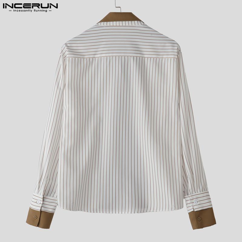 INCERUN Men's Lapel Long Sleeve Fake Two-piece Striped Print Button Up Shirts Tops