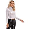 Damen Glänzendes Metallisches Schmal Geschnittenes Rollkragen Langarm T-Clubwear Cocktailparty Musikfestival Oberteile
