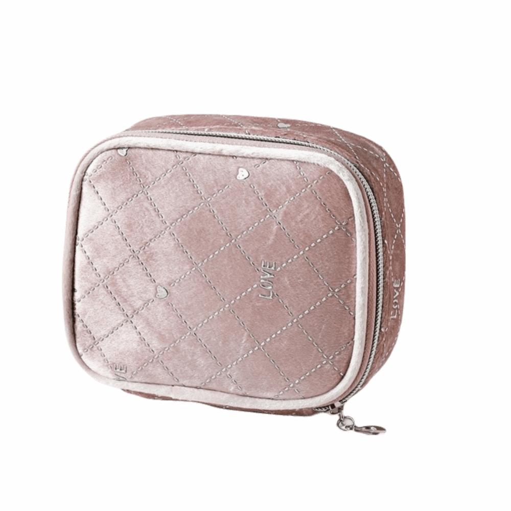 Cute Velvet Makeup Bag Zipper Closure Compact Mini Makeup Bag Lightweight Portable Cute Square Cosmetic Bag Makeup Accessory розовый