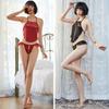 Sexy lace belly pocket set, female ice silk thin fun two-piece set, hot open crotch sexy perspective fun belly pocket