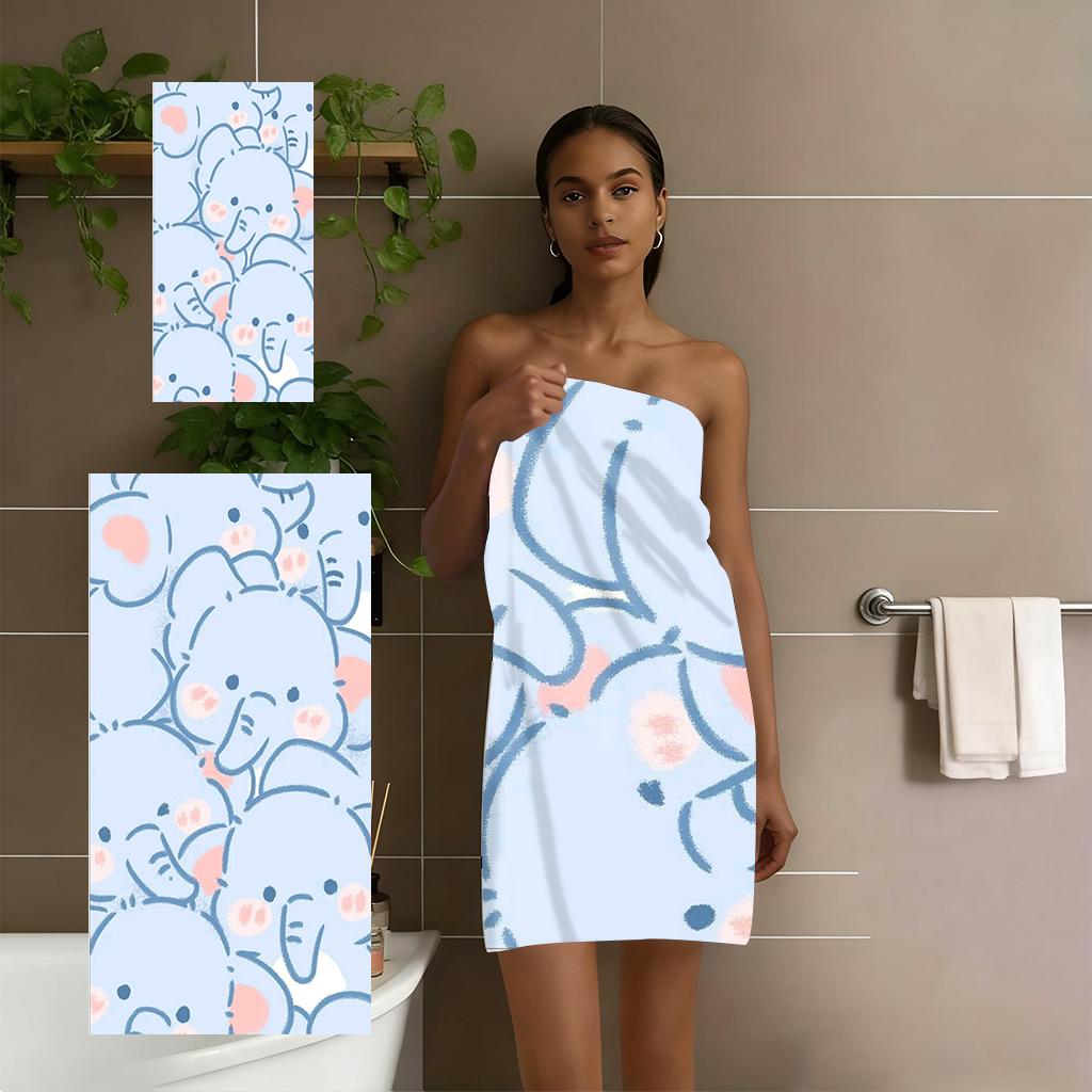 Cute Blue Elephant Beach Towel, Kawaii Cartoon Animal Bath Towel, Super Absorbent Microfiber Towel for Kids & Adults, Swimming