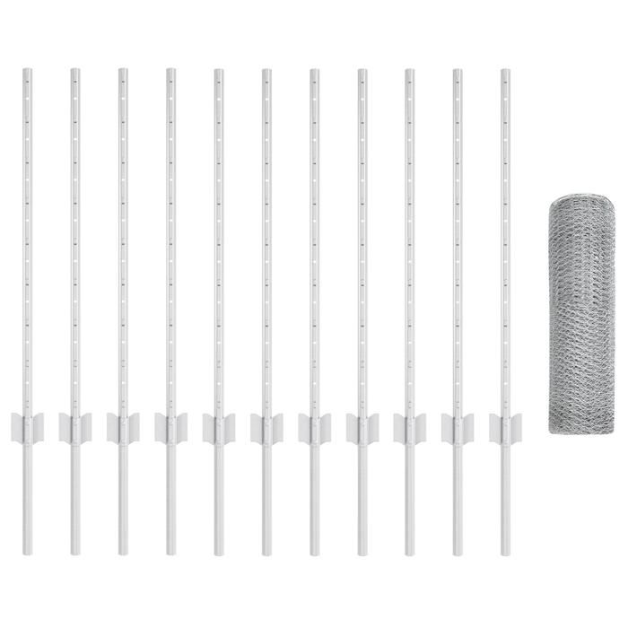 VidaXL Poteaux de Clôture 11 pcs U-Channel 80 cm Acier Galvanisé 3336995