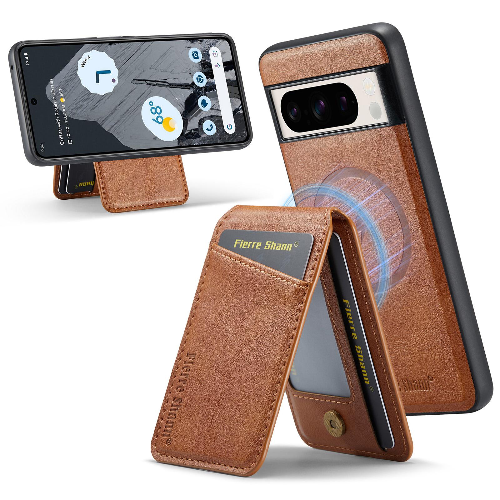 

025 Style For Google Pixel 8 Pro Case PU+TPU Phone Cover with Detachable Card Holder Kickstand Brown