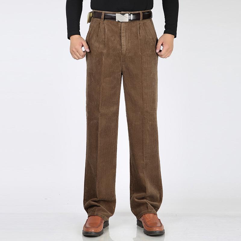 

Men s Winter Velvet Corduroy Pants: High Waist, Loose Fit, Double Pleat, Stripe Design, Straight Leg for Middle-Aged and Elderly Size 40 (31 inch waist)