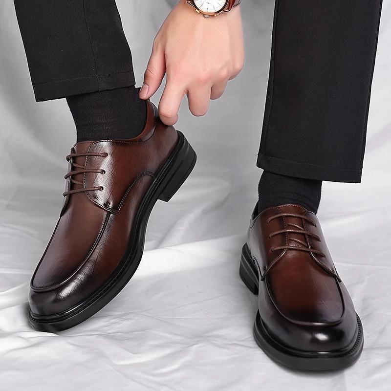 Fashion Men Leather Shoes Lace Up Oxfords Business Dress All-Match Casual Shock-Absorbing Footwear Shoes Men Outdoor Fashion Shoes