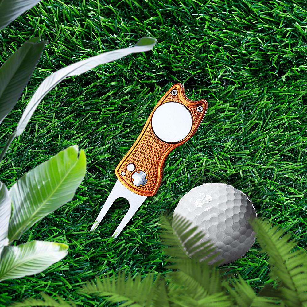 Metal Foldable Golf Divot Repair Tool With Golf Ball Marker