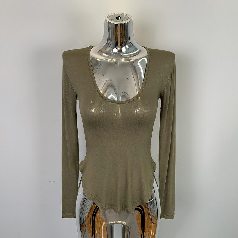 Korean Dongdaemun Sexy Low-Cut Bust-Enhancing Long-Sleeve Top