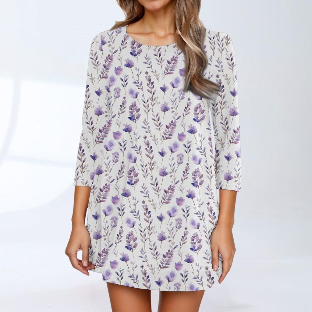 Dammode Casual Trekvartsärm Rundhalsad Topp