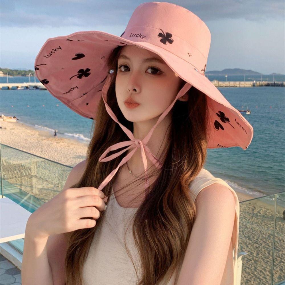 Sweet Seaside Beach Cap Double Sided Sun Protection Cap Sunscreen Sunshade Fisherman Hat  Lady