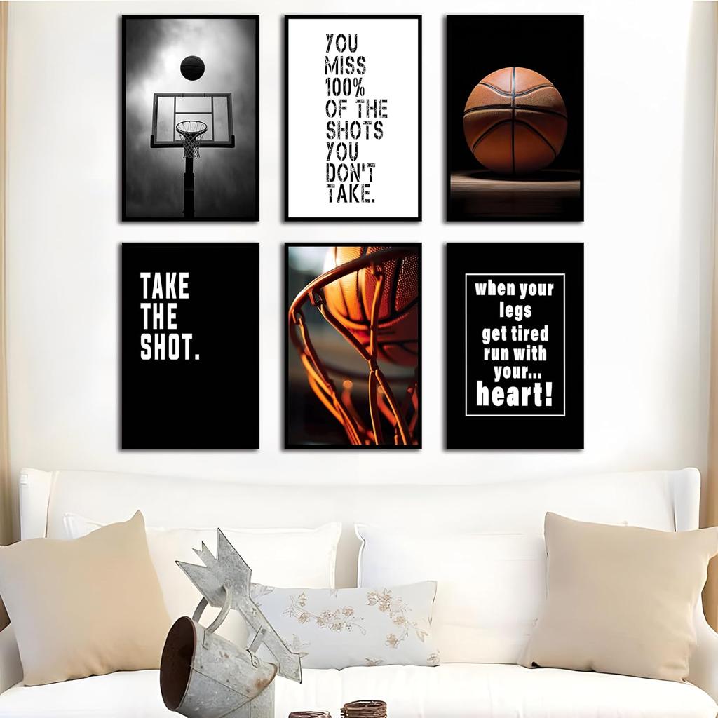 Basketball Canvas Wall Art Pirational Sport Theme Painting Picture Wall Decor Black White Basketball Motivational Quotes Poster Print Artwork for