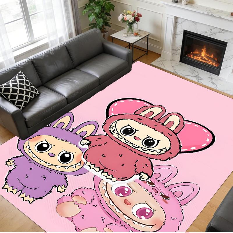 Anti‑Slip Crystal Velvet Floor Rug, Labubu Design Carpet for Indoor Living Bedroom Home Decoration