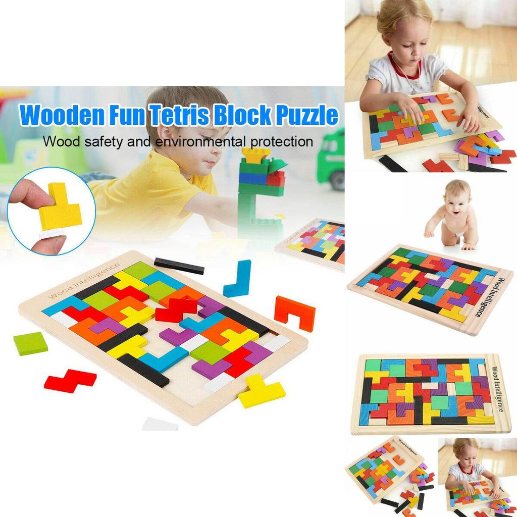 Colorful Wooden Tetris Building Block Puzzle For Educational Preschool Playtime