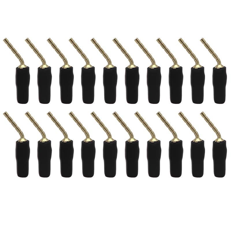 20Pcs Red Black Curved Pin 2mm Banana Plug Connector Right Angle Banana Male Plugs Audio Speaker Wire Cable Connectors