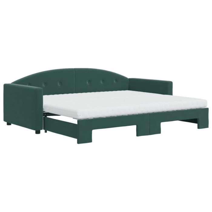 VidaXL Daybed with Trundle and Mattress Dark Green 90x200cm Velvet 3197327