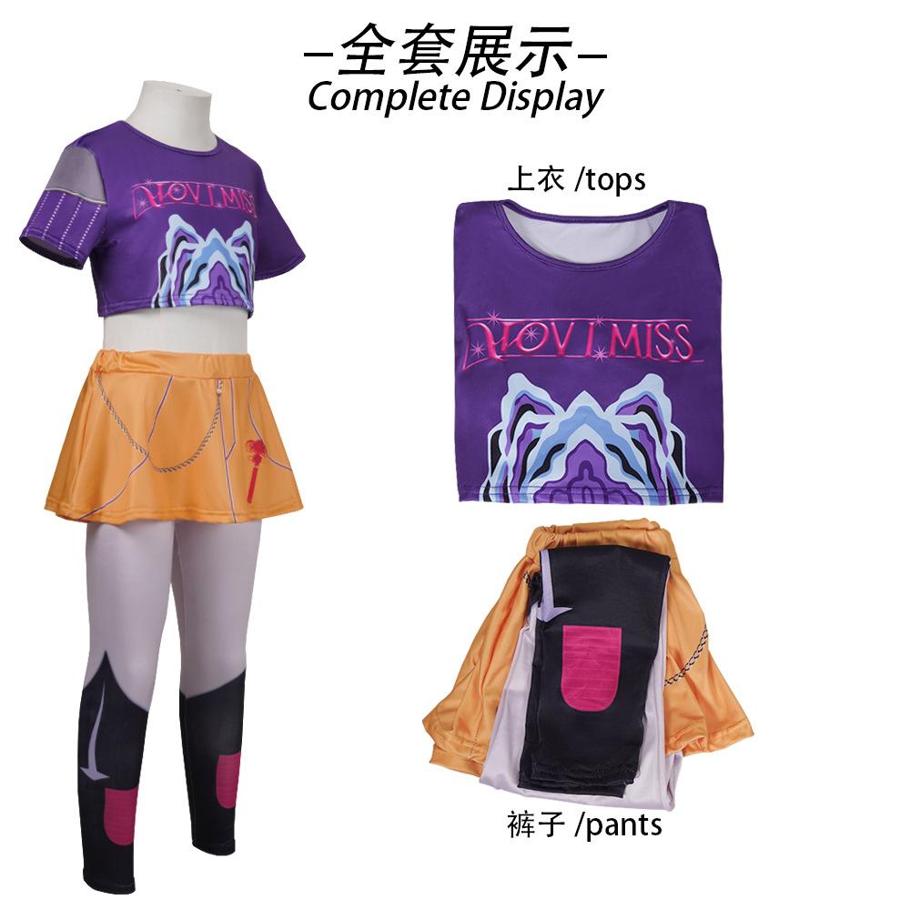 Halloween Verkleedkostuum Volwassenen Kinderen Straat Hip Hop Rollenspel Outfit 3 Stijlen Bedrukte Crop Top Rok Shorts Idool Podiumkostuum XS blue